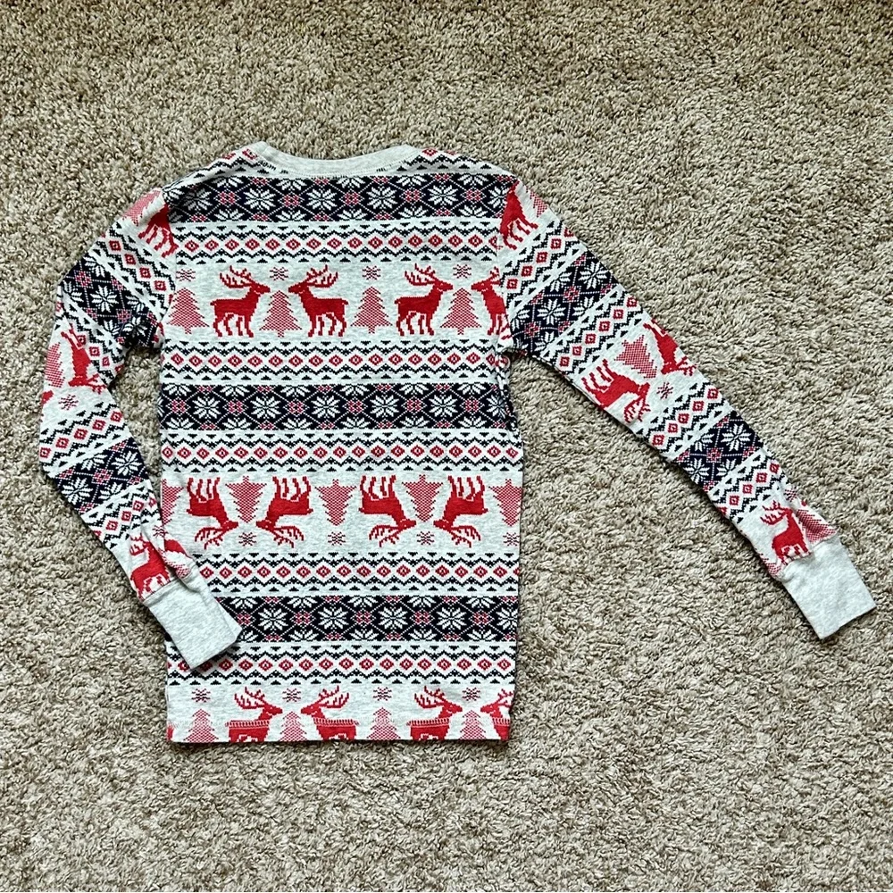 Gap Kids Gray Red‎ Reindeer Fair Isle Holiday Snug Fit Pajama Set Size 10